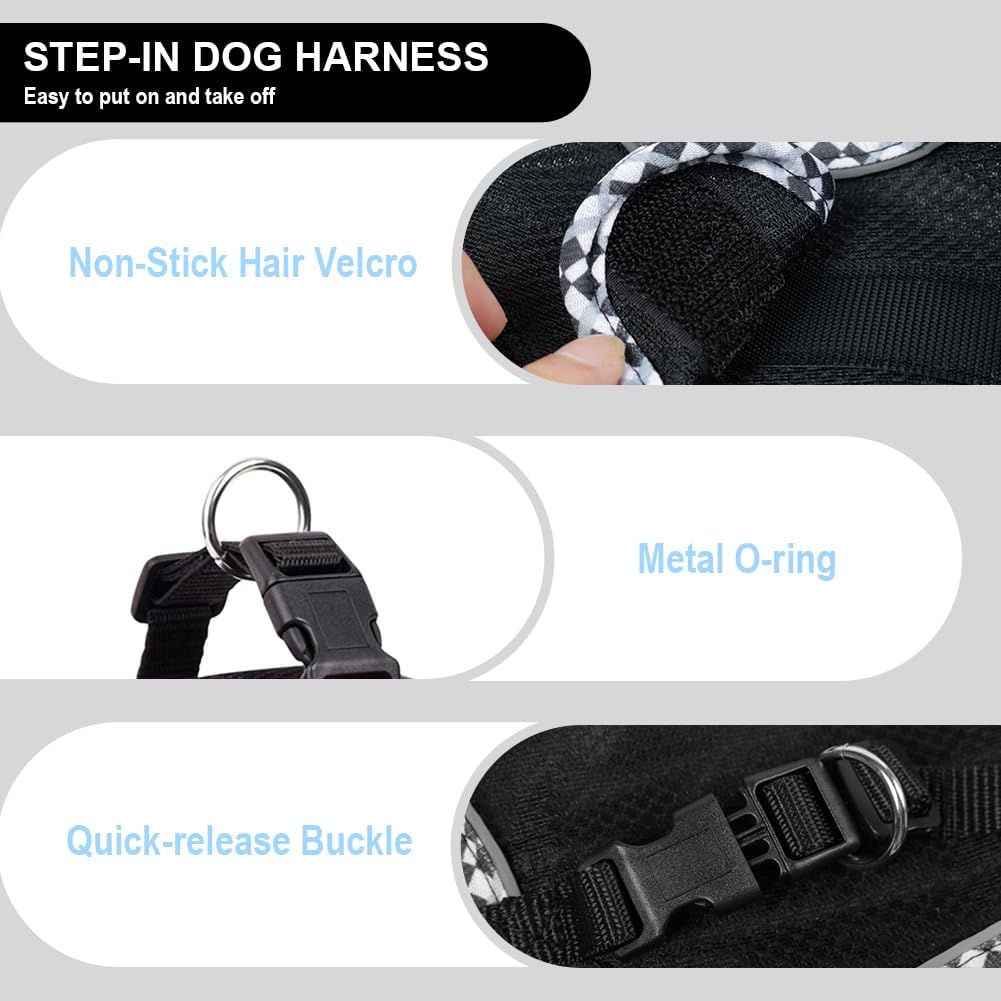 Dog Harness and Leash Set, No-Pull Adjustable Step in Puppy Vest | Lightweight Breathable Air Mesh, Soft Padded, Easy to Put On, Small Medium Breed Reflective Pet Harness for Walking